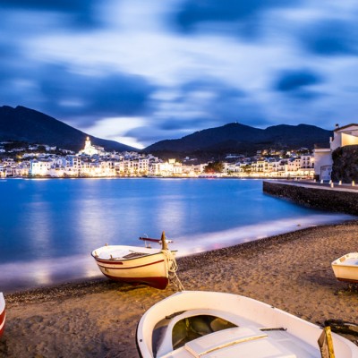Cadaques Costa Brava Fishing Boats and View At Night